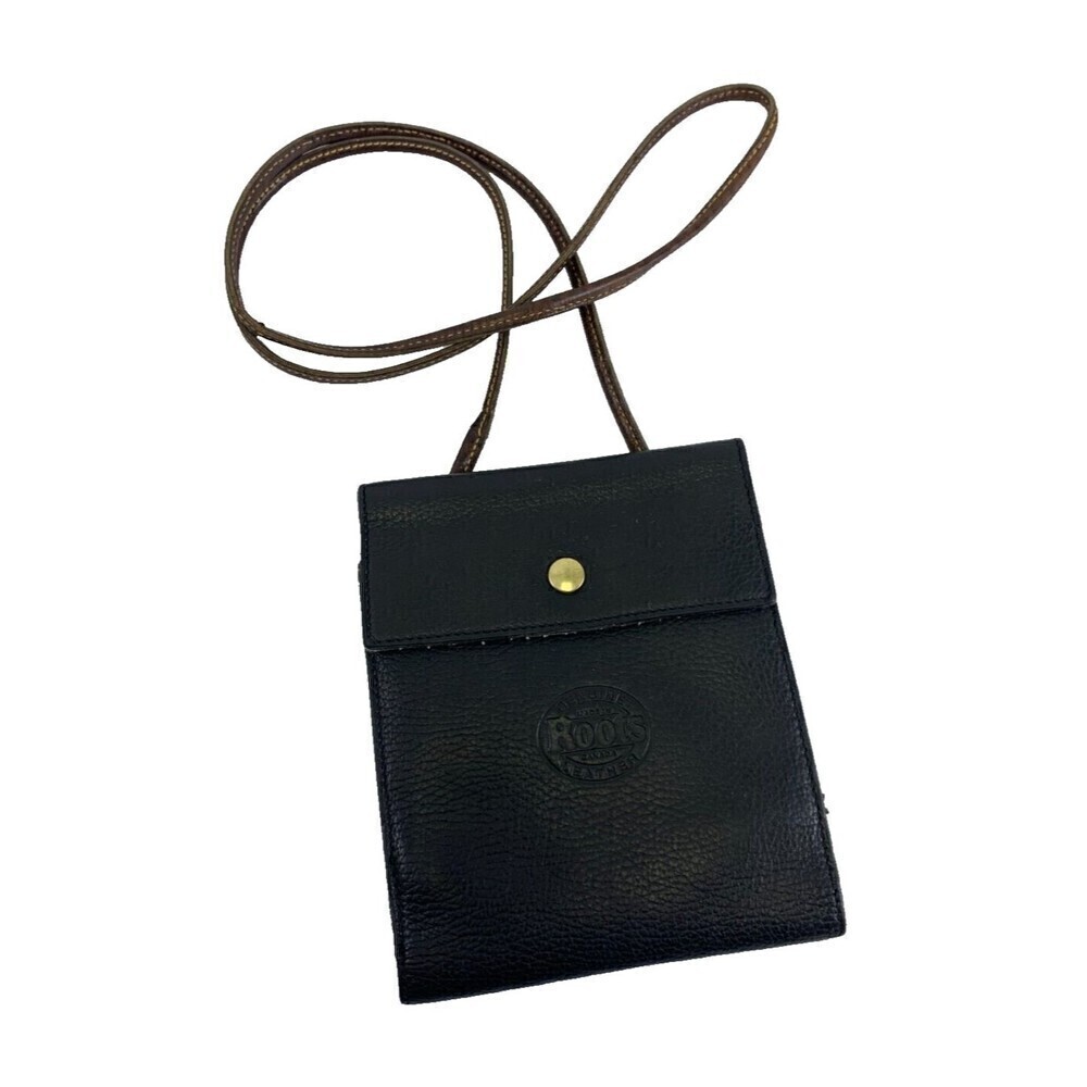 BOGO Roots Canada Genuine Leather Crossbody Purse Organzier Bag‎ Fold Snap Black